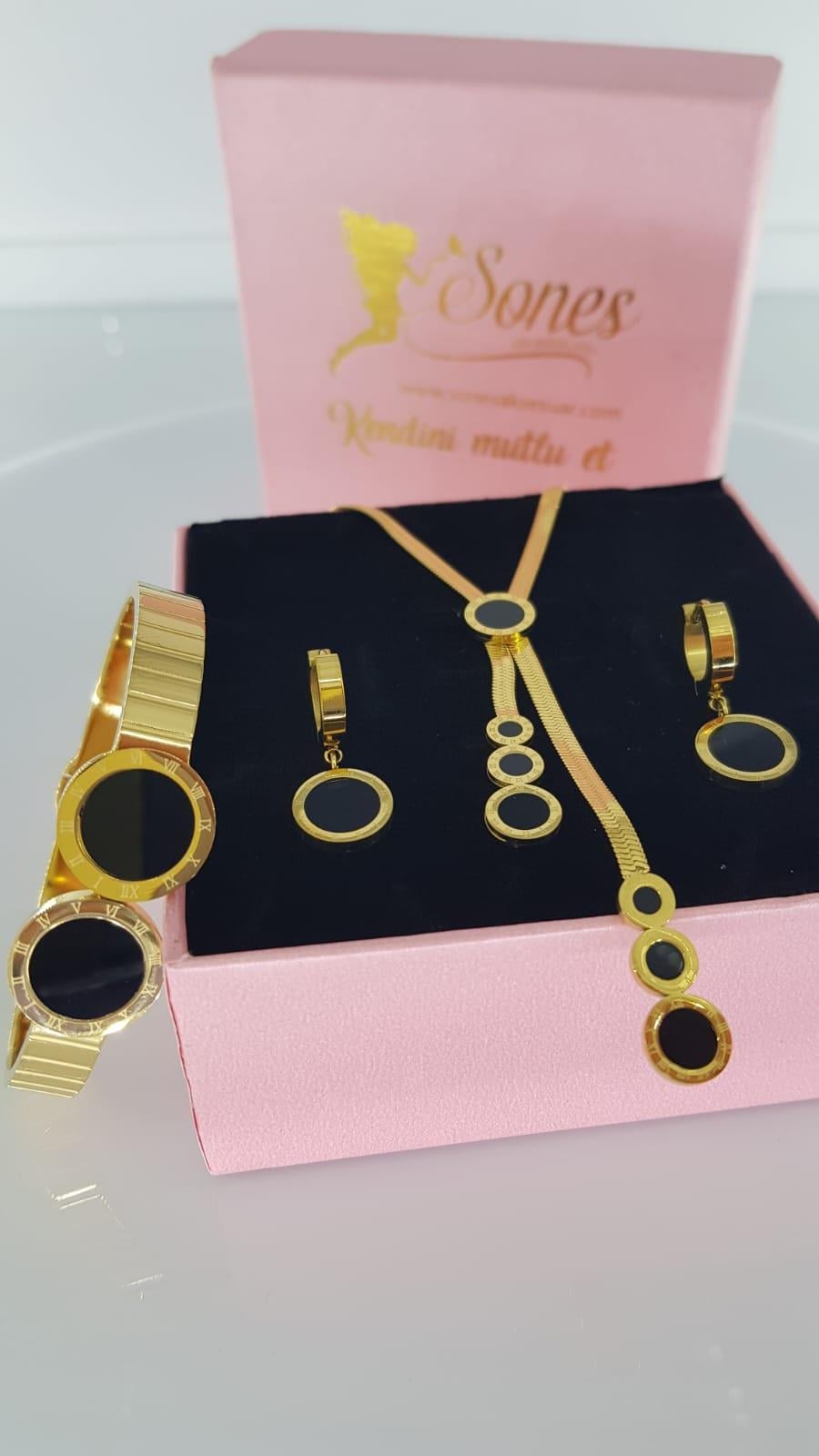 Gece Gold Çelik Takı Seti 332Gece Gold Çelik Takı Seti 332 Kararmaz Özel Gün Hediye Doğum günü Hediyesi Sevgiliye Hediye Anneme Hediye