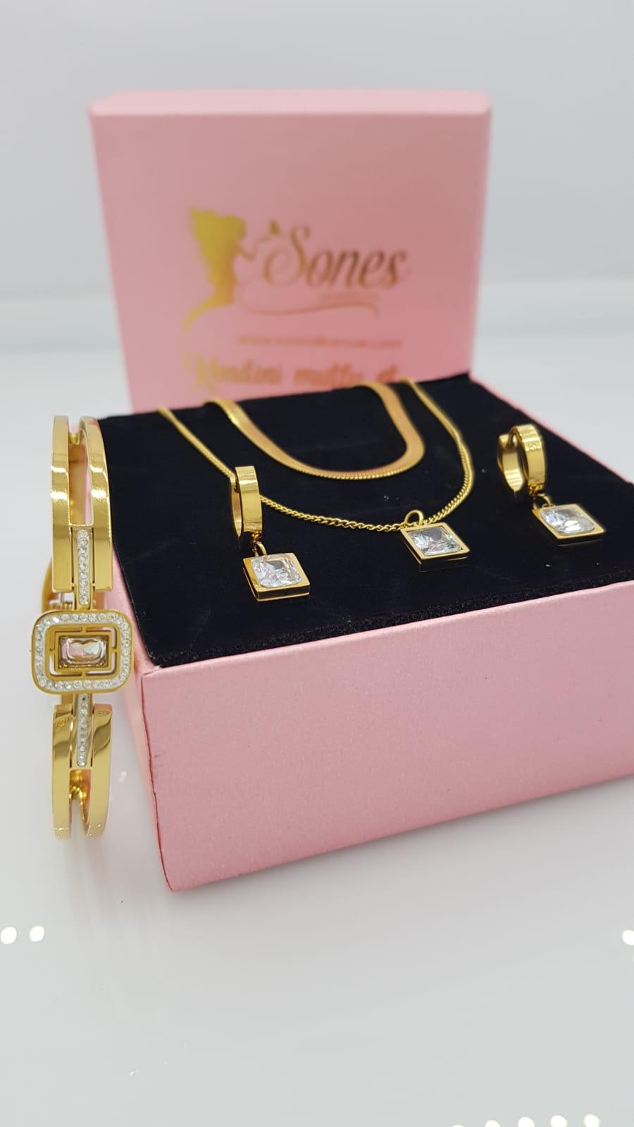 Gold Baget Çelik Takı Seti 334Gold Baget Çelik Takı Seti 334  Kararmaz Özel Gün Hediye Doğum günü Hediyesi Sevgiliye Hediye Anneme Hediye