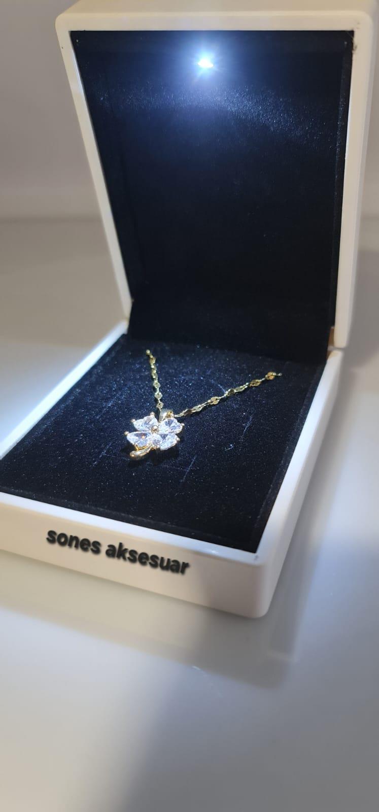 Işıklı Kutulu Taşlı Çelik kolye 059Işıklı Kutulu Taşlı Çelik kolye 059