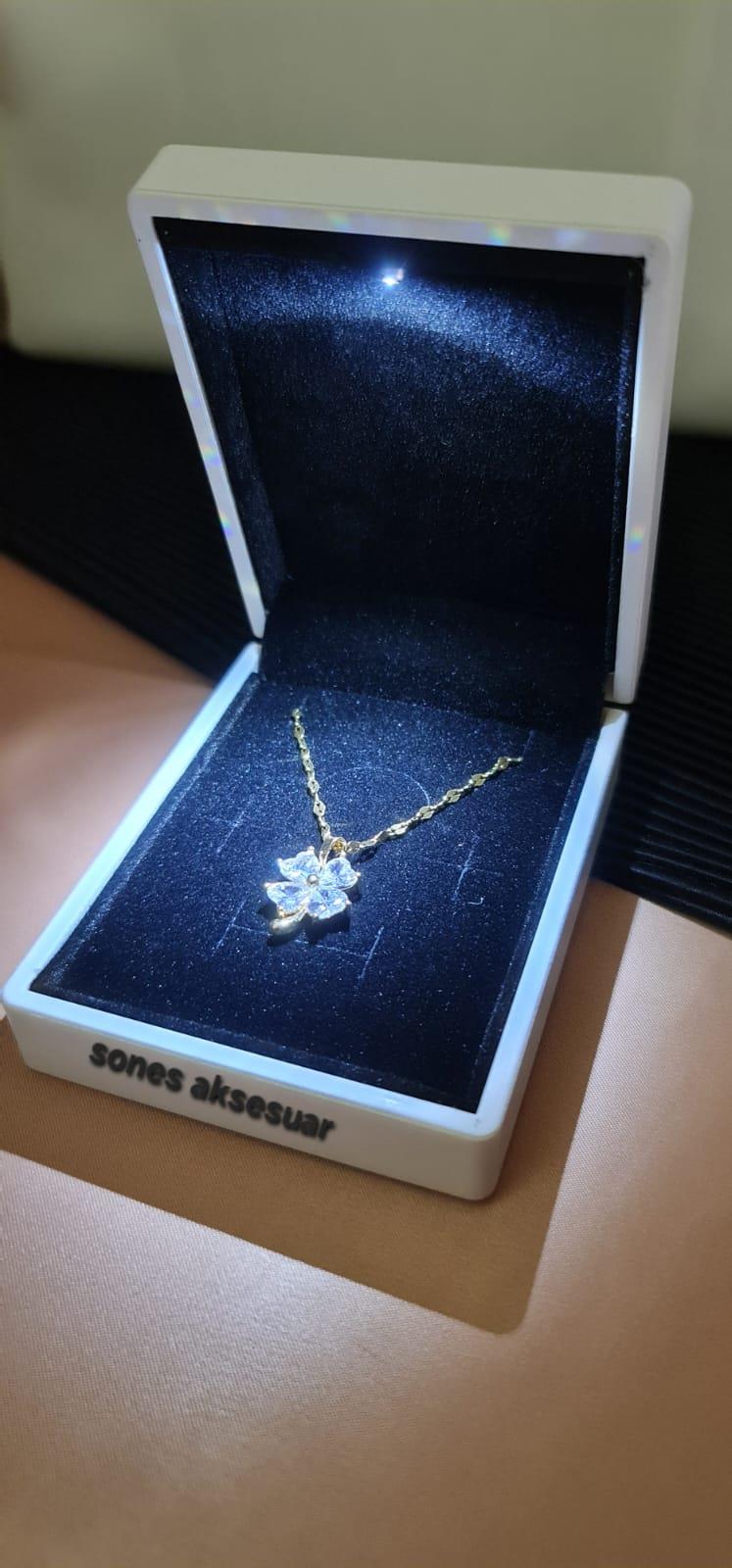 Işıklı Kutulu Taşlı Çelik kolye 059Işıklı Kutulu Taşlı Çelik kolye 059