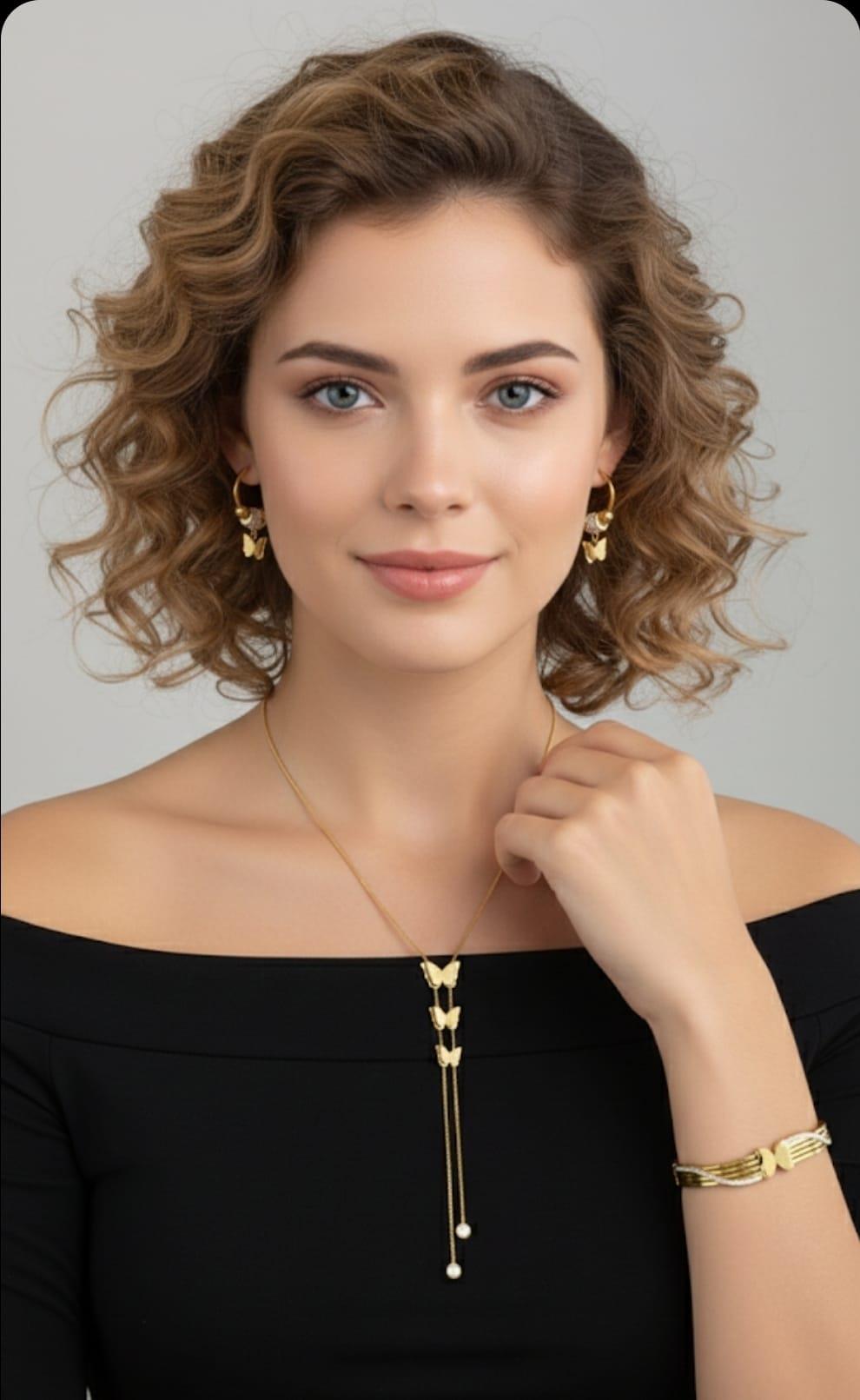 Kelebek Gold Çelik Takı SetiKelebek Gold Çelik Takı Seti Kararma Yapmaz, Zarif Stil