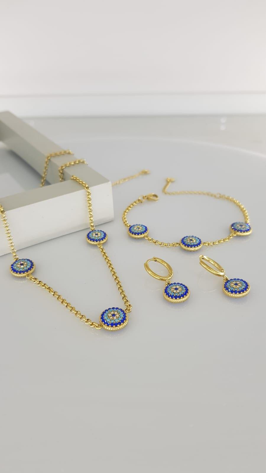 Kuyumcu Model Nazar Çelik Takı SetiKuyumcu Model Nazar Çelik Takı Seti i Kararma Yapmaz, Zarif Stil