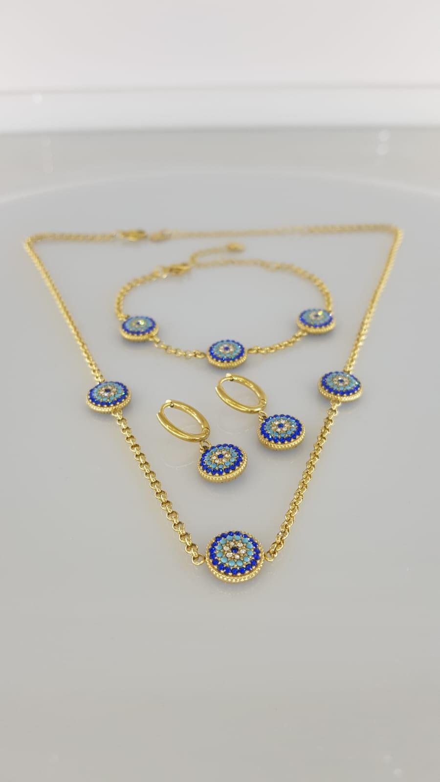 Kuyumcu Model Nazar Çelik Takı SetiKuyumcu Model Nazar Çelik Takı Seti i Kararma Yapmaz, Zarif Stil