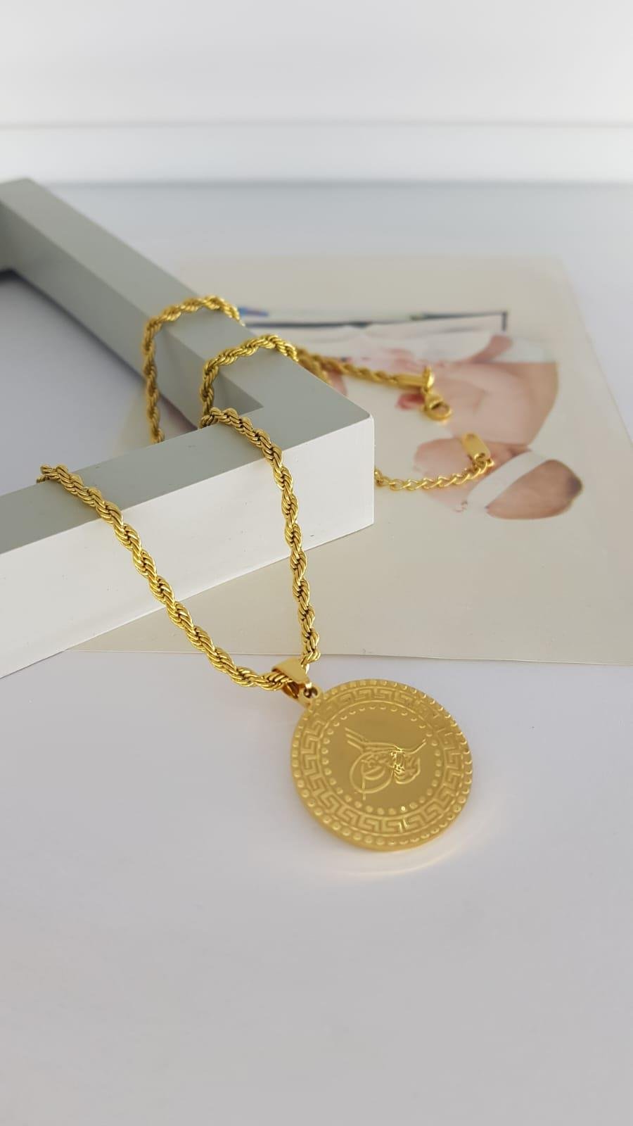 Sns200278Tuğralı Çelik Burgu Zincirli Kolye 