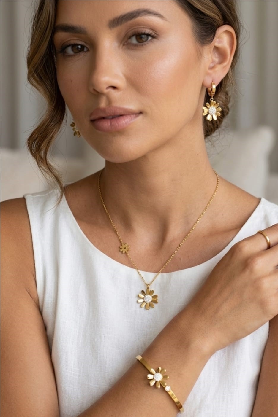 Sns5008113YSones | Çiçek Gold Çelik Takı Seti
