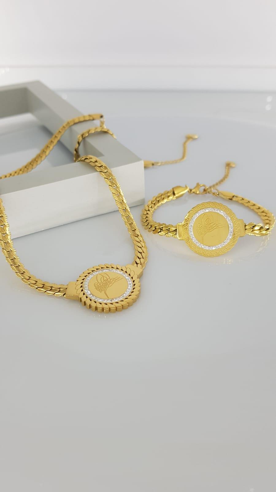 Tuğra Çelik kolye ve bileklik  Sns2055Tuğra Çelik kolye ve bileklik  Sns2055 Osmanlı Kurtuluş Düğün takı