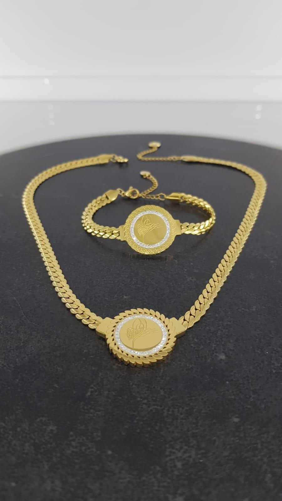 Tuğra Çelik kolye ve bileklik  Sns2055Tuğra Çelik kolye ve bileklik  Sns2055 Osmanlı Kurtuluş Düğün takı