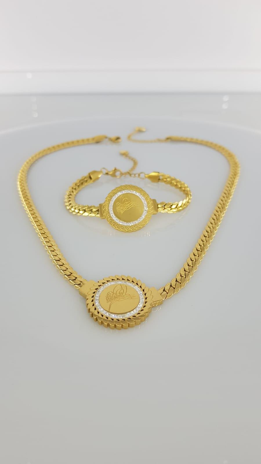 Tuğra Çelik kolye ve bileklik  Sns2055Tuğra Çelik kolye ve bileklik  Sns2055 Osmanlı Kurtuluş Düğün takı