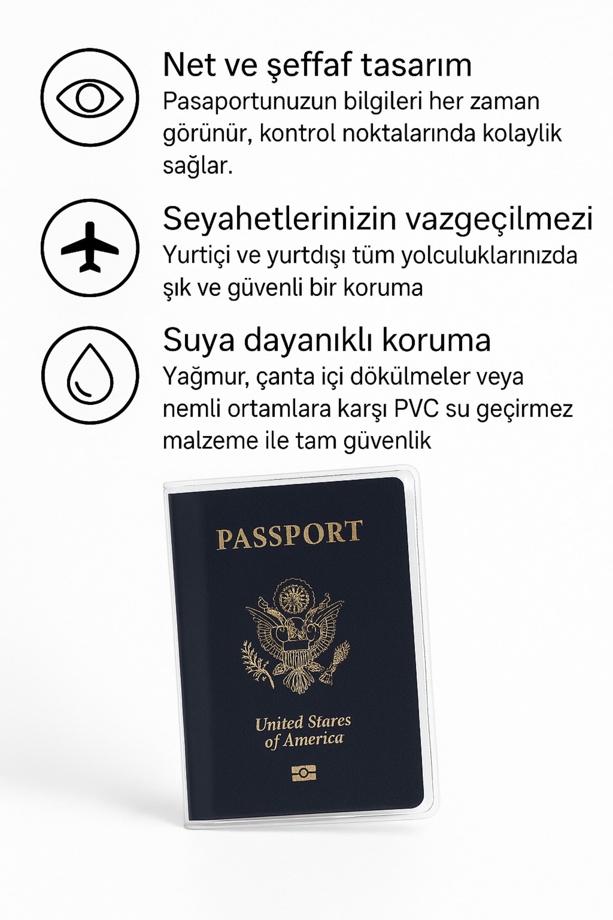 1 Adet Universal Bear Club Baskılı Pasaport Kılıfı Şeffaf Su Geçirmeyen PVC Pasaport Koruma Kabı