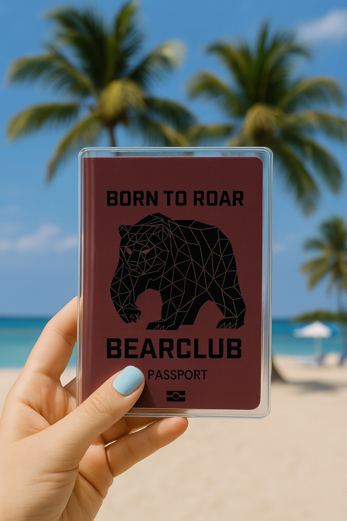1 Adet Universal Bear Club Baskılı Pasaport Kılıfı Şeffaf Su Geçirmeyen PVC Pasaport Koruma Kabı