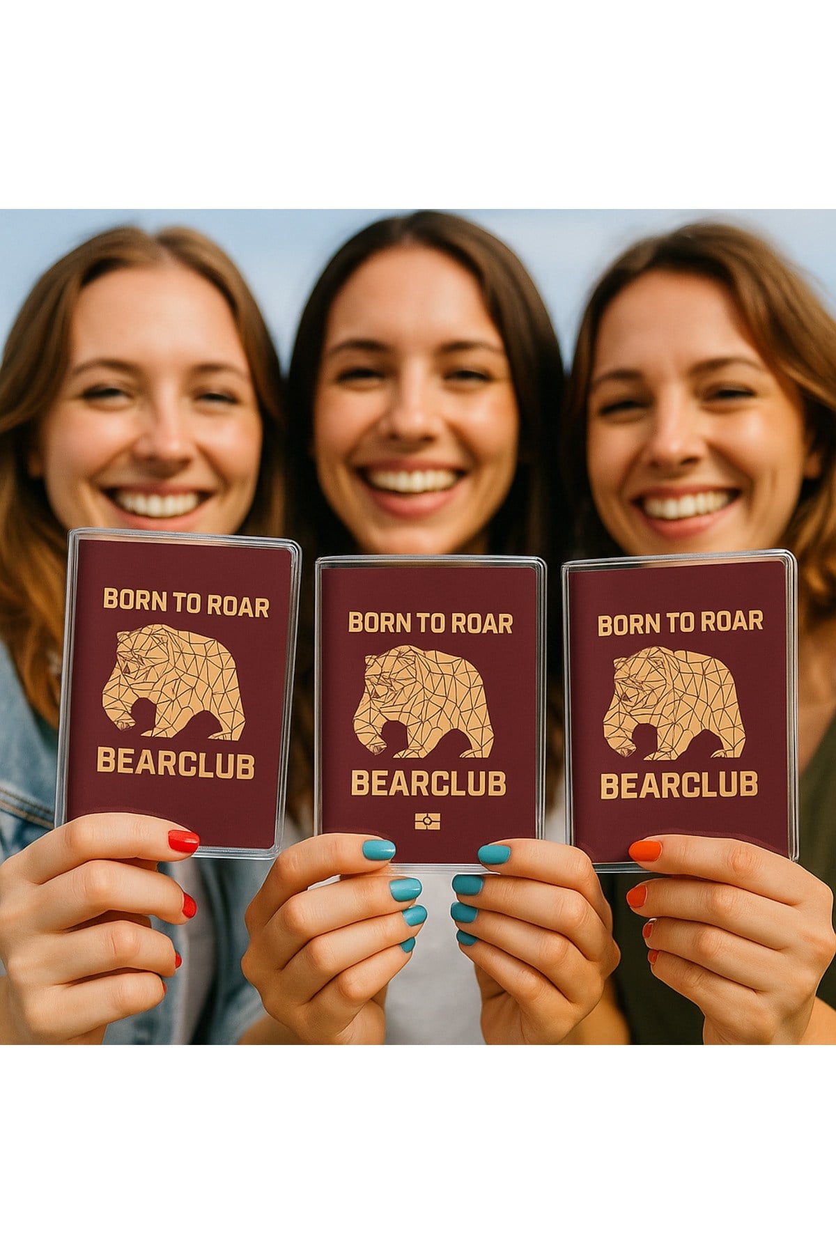1 Adet Universal Bear Club Baskılı Pasaport Kılıfı Şeffaf Su Geçirmeyen PVC Pasaport Koruma Kabı
