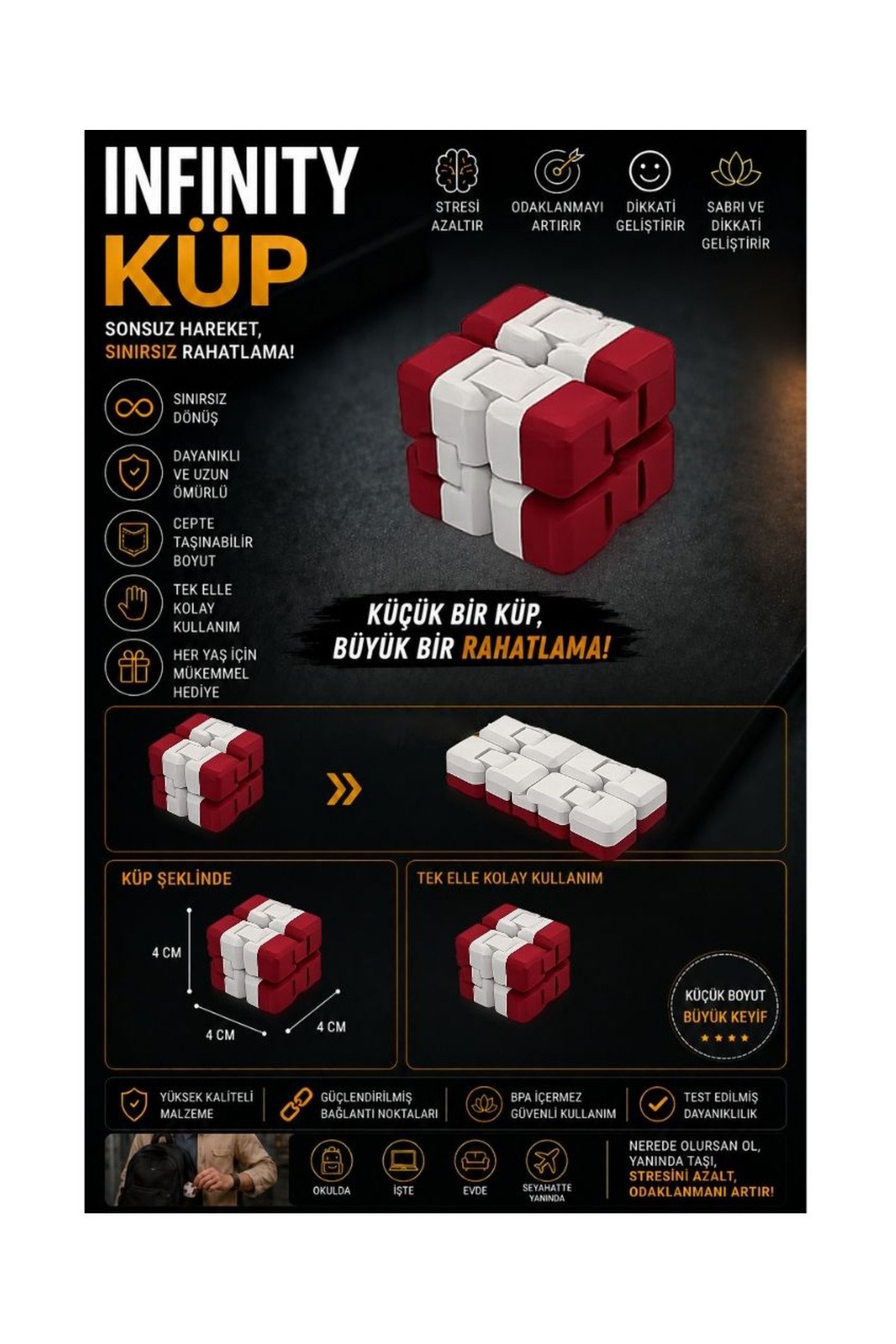 Kırmızı Beyaz İnfinity Cupe Stres Küpü Sınırsız Katlanabilir Hareketli Küp Çift Renkli