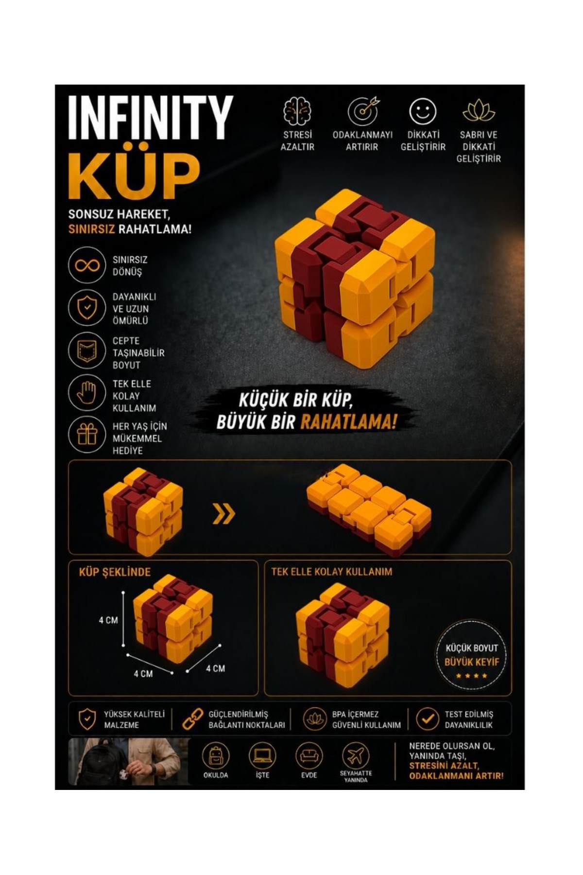 Sarı Kırmızı İnfinity Cupe Stres Küpü Sınırsız Katlanabilir Hareketli Küp Çift Renkli