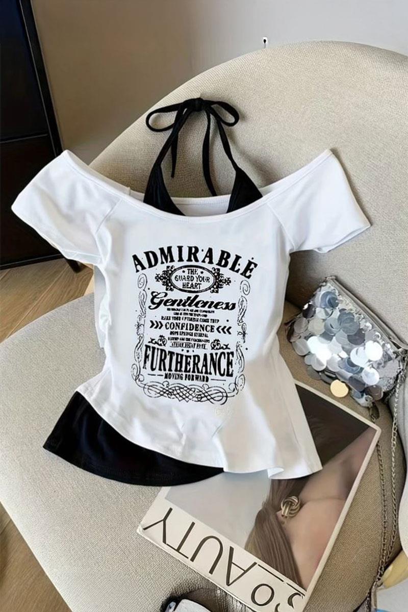 Beyaz Admirable Madonna Yaka Ek Askılı Gotik Y2K Kısa Kollu Full Body Crop