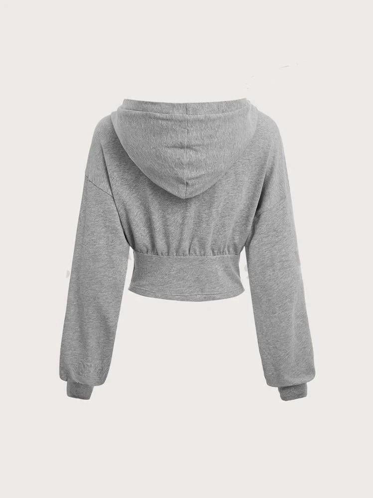 Gri Uzun Kollu Korse Kesim Fermuarlı Ceket