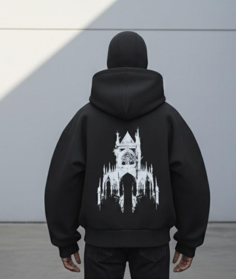 Siyah Maskeli ''Castles'' Unisex Kapüşonlu Hırka