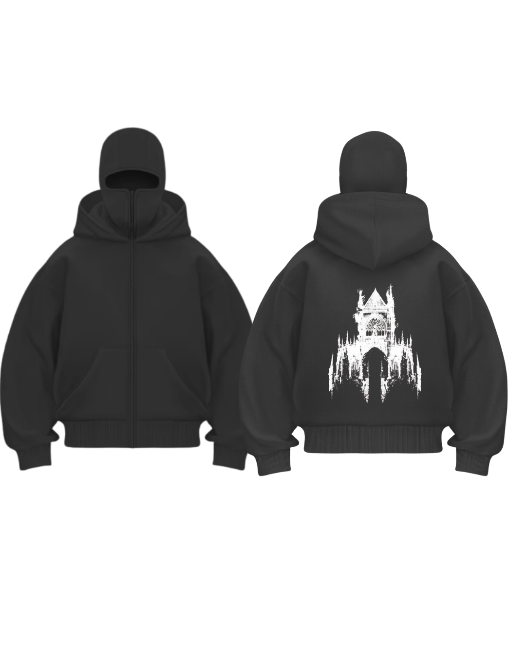 Siyah Maskeli ''Castles'' Unisex Kapüşonlu Hırka