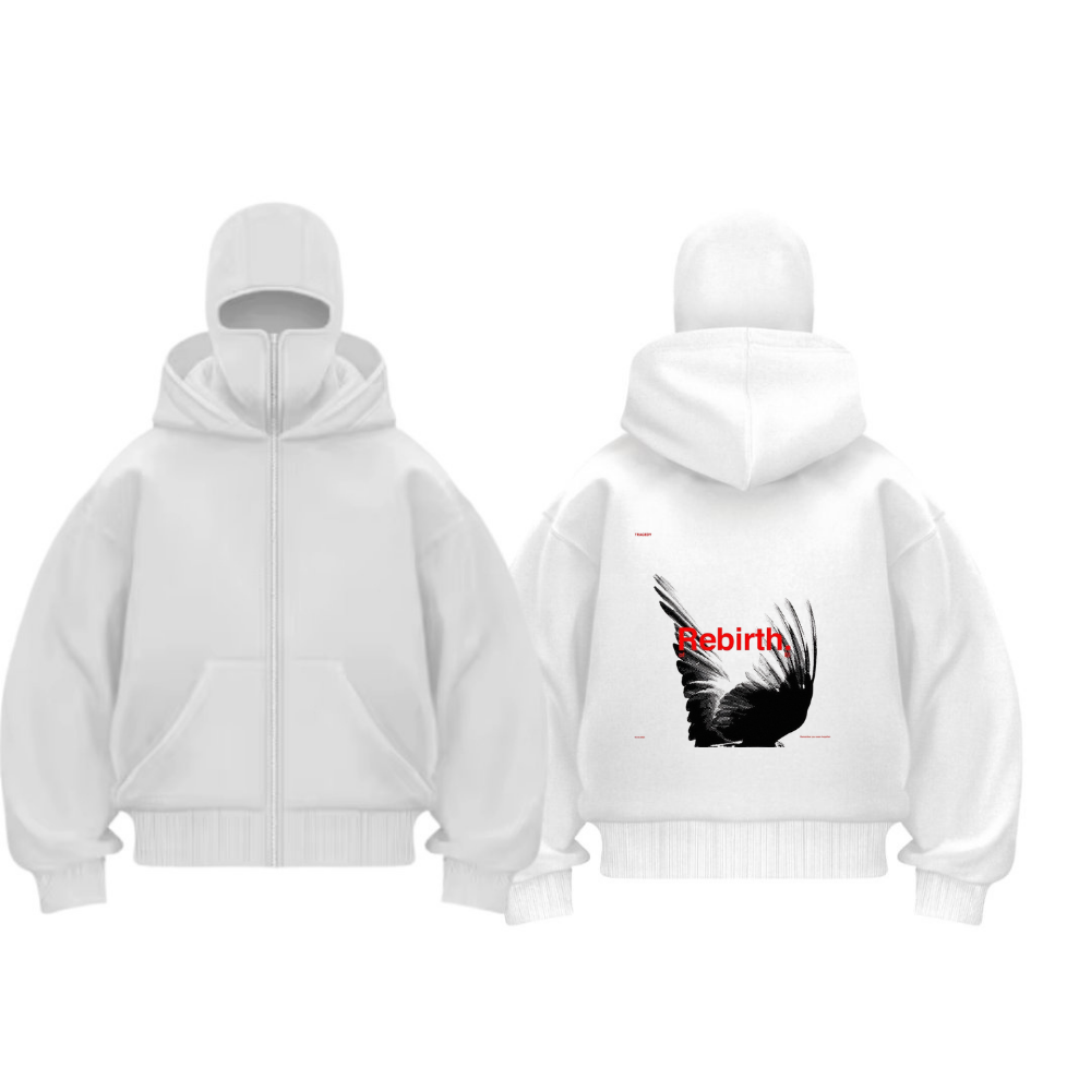 Siyah Maskeli ''Rebirth'' Unisex Kapüşonlu Hırka