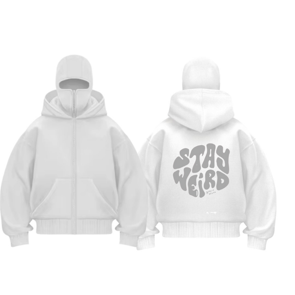 Siyah Maskeli ''Stay Weird'' Unisex Kapüşonlu Hırka