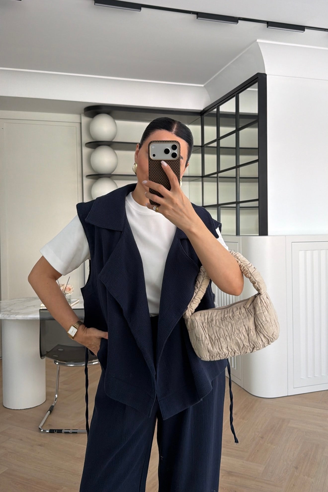  KETEN KRUVAZE KESİM YELEK PANTOLON TAKIM LACİVERT 