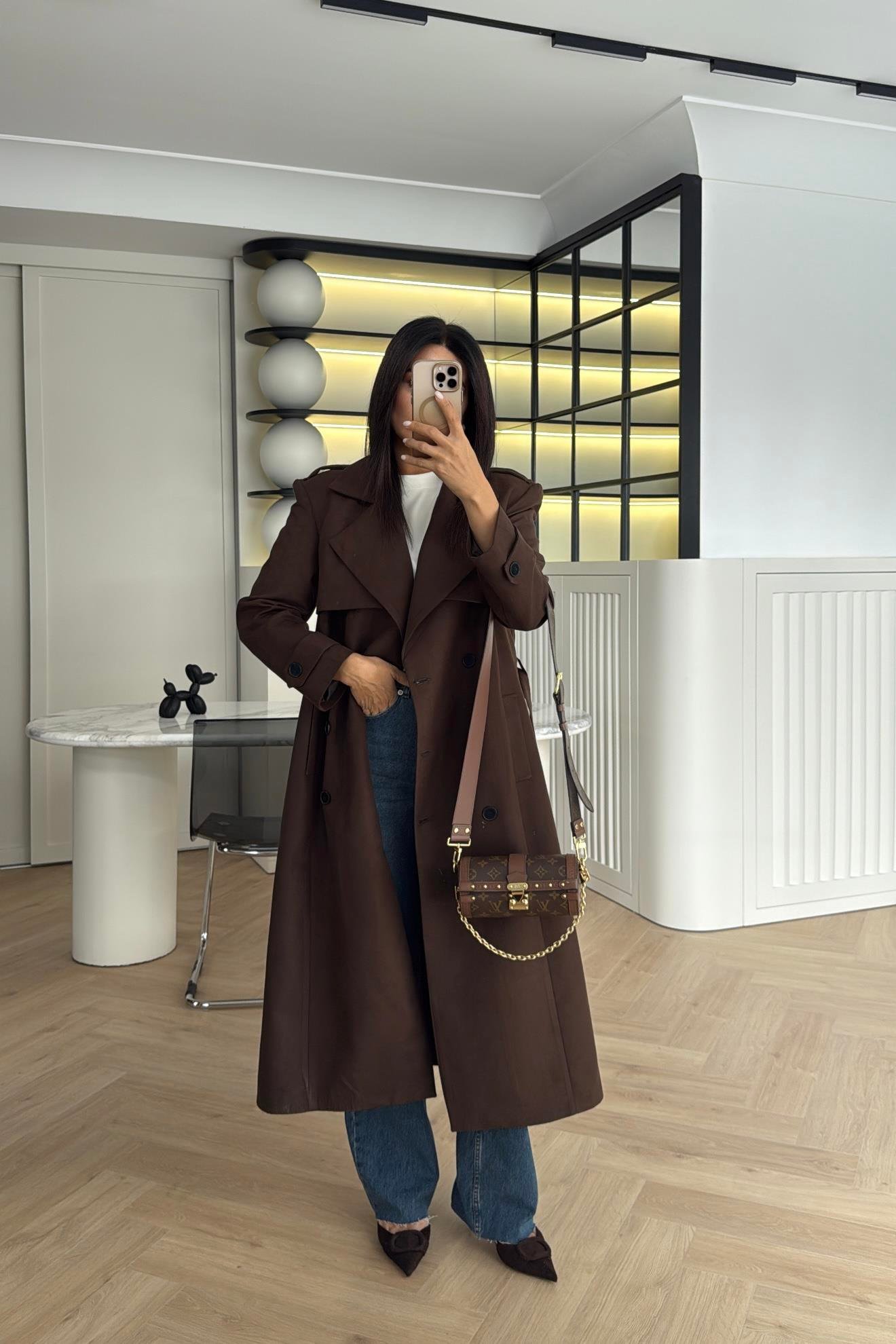 ACI KAHVE DÜĞMELİ KEMERLİ SÜET TRENÇKOT