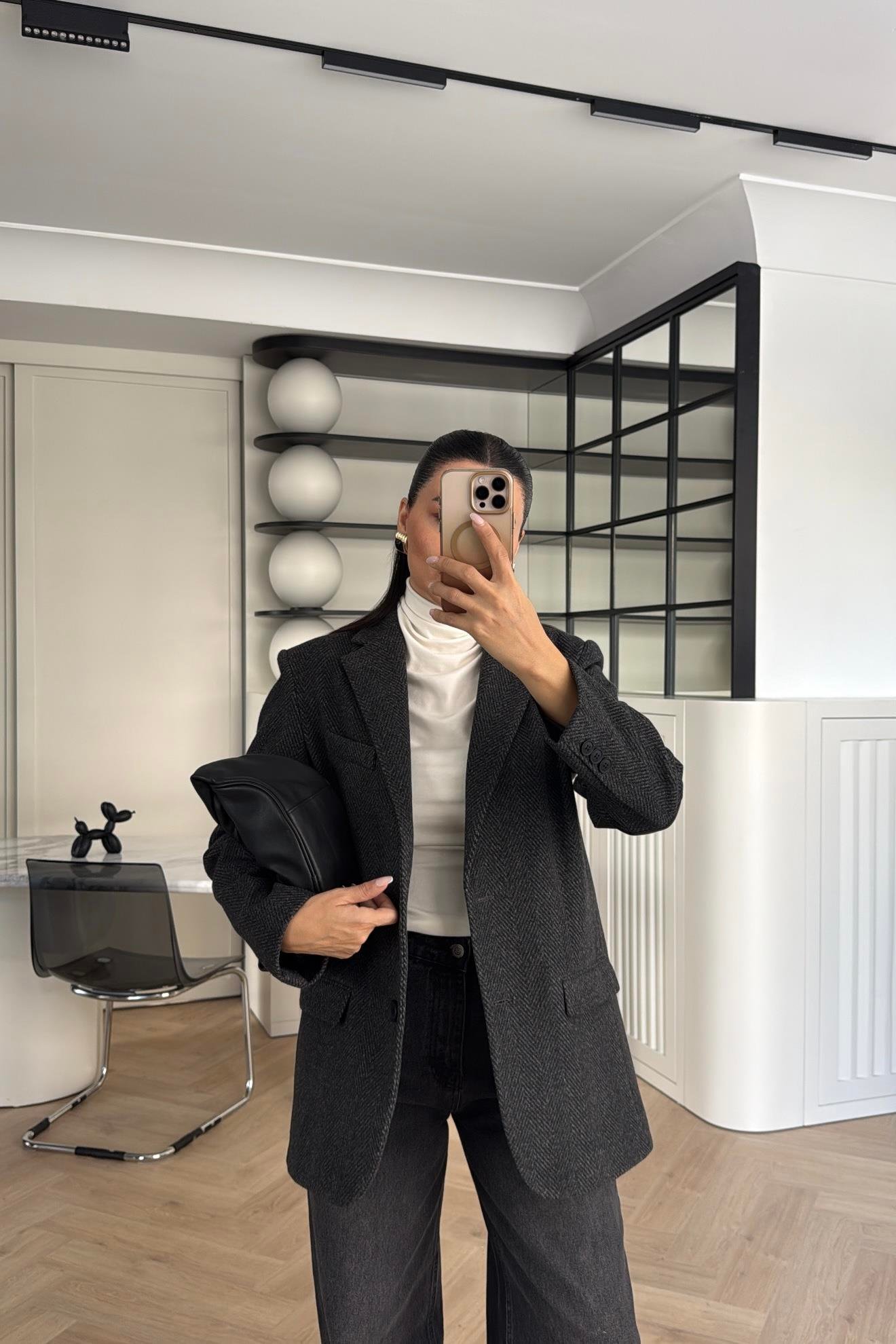 ANTRASİT BALIKSIRTI ASTARLI BLAZER CEKET 