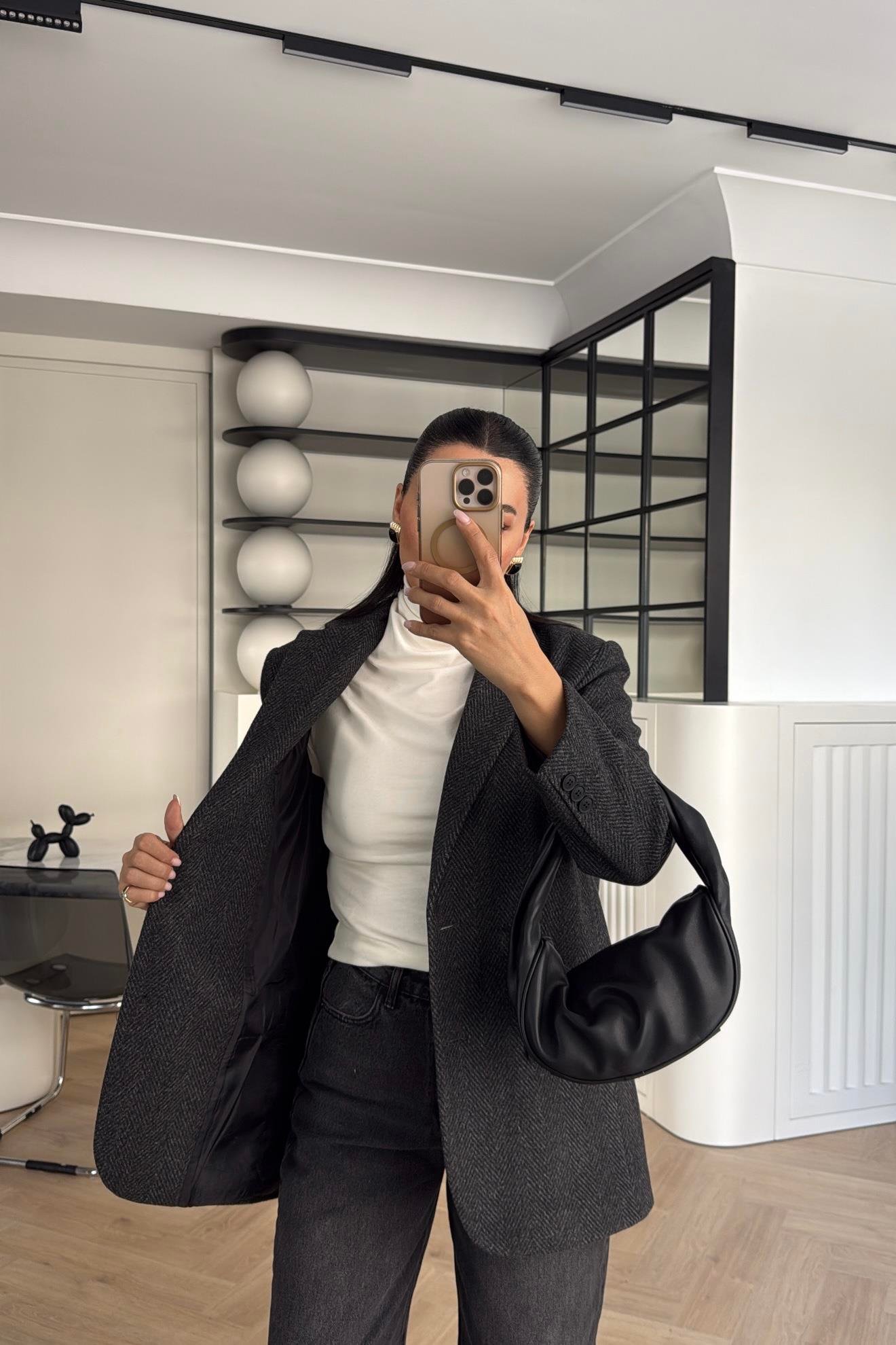 ANTRASİT BALIKSIRTI ASTARLI BLAZER CEKET 