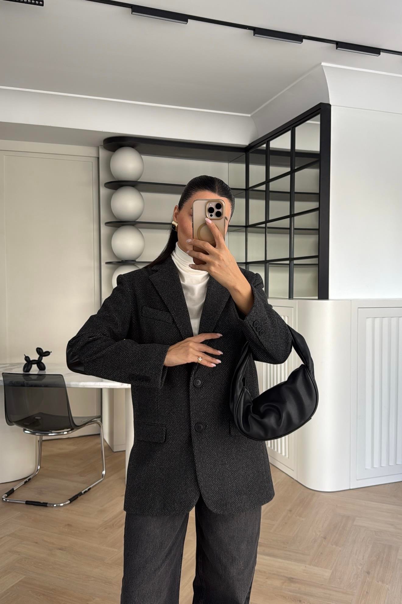 ANTRASİT BALIKSIRTI ASTARLI BLAZER CEKET 