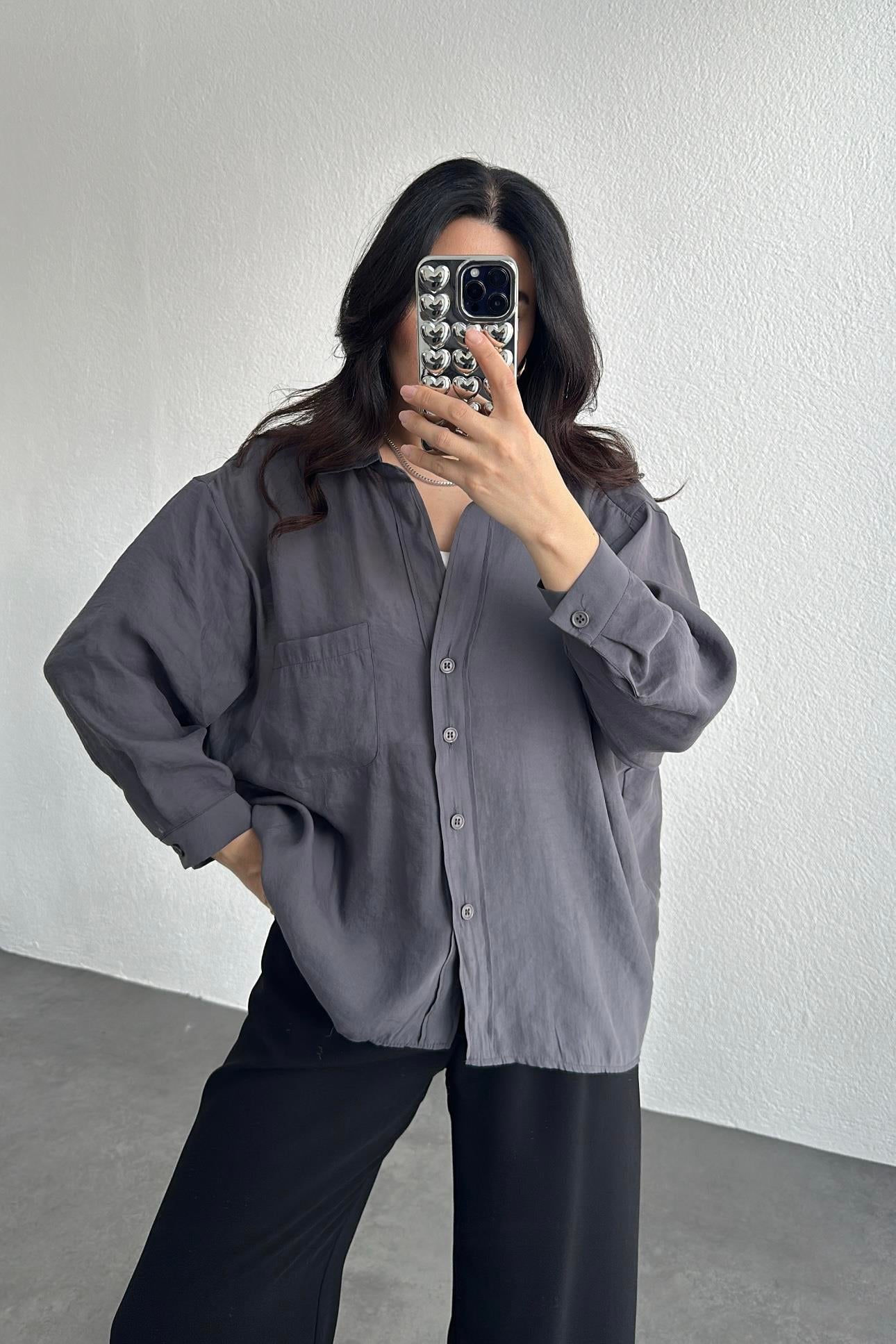 Antrasit Oversize Gömlek