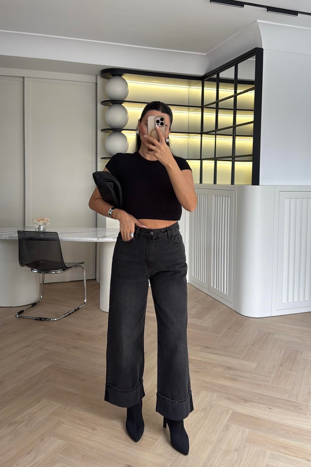 ANTRASİT PAÇASI KATLI JEAN