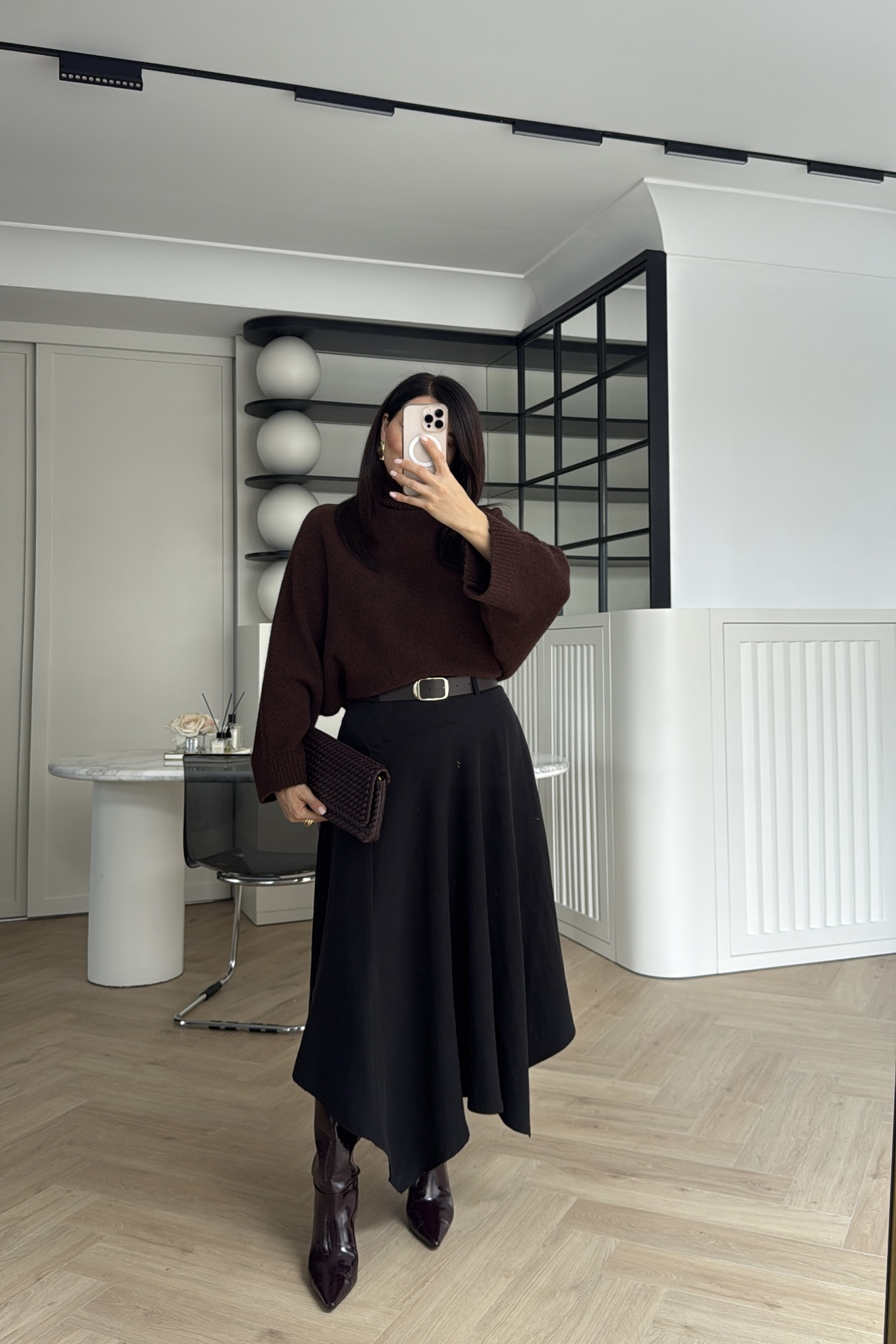 ASİMETRİK KESİM KEMERLİ ETEK SİYAH 