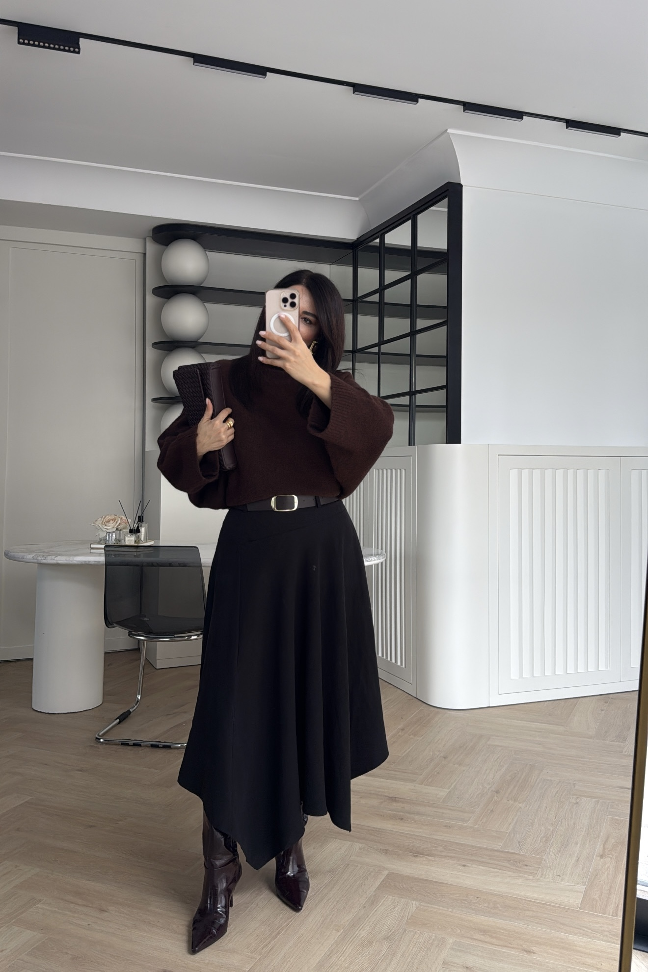 ASİMETRİK KESİM KEMERLİ ETEK SİYAH 