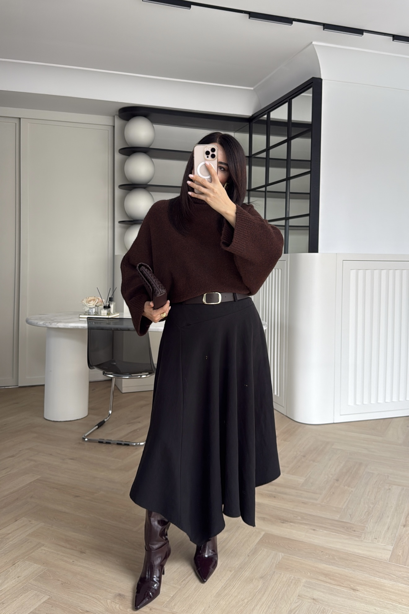 ASİMETRİK KESİM KEMERLİ ETEK SİYAH 