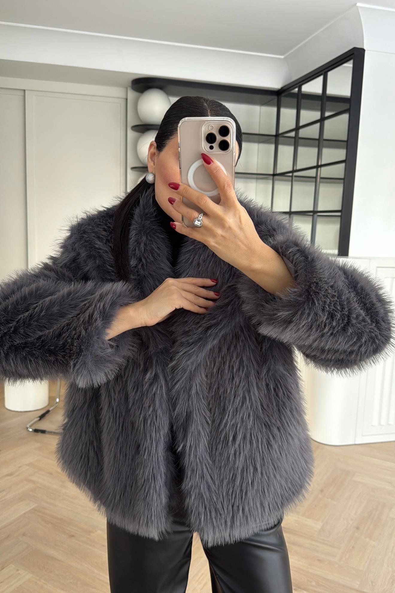 ASTARLI GENİŞ YAKA ZR MODEL KÜRK ANTRASİT