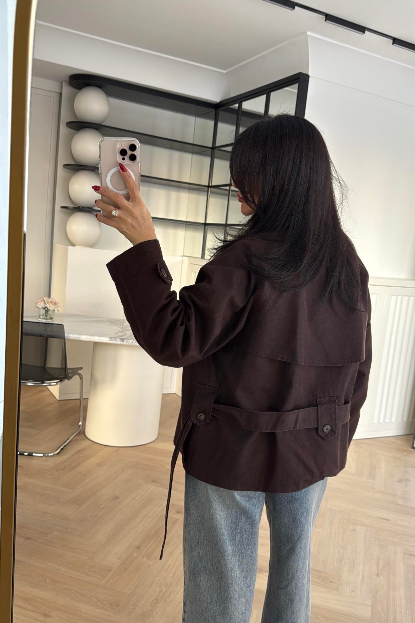 ASTARLI KADİFE YAKALI KAHVERENGİ TRENÇKOT