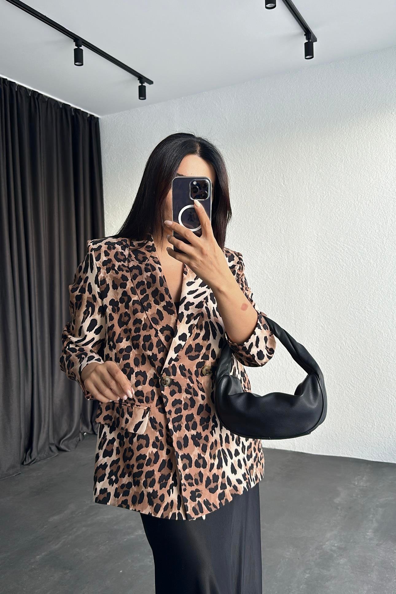 Astarlı Leopar Desen Blazer Ceket