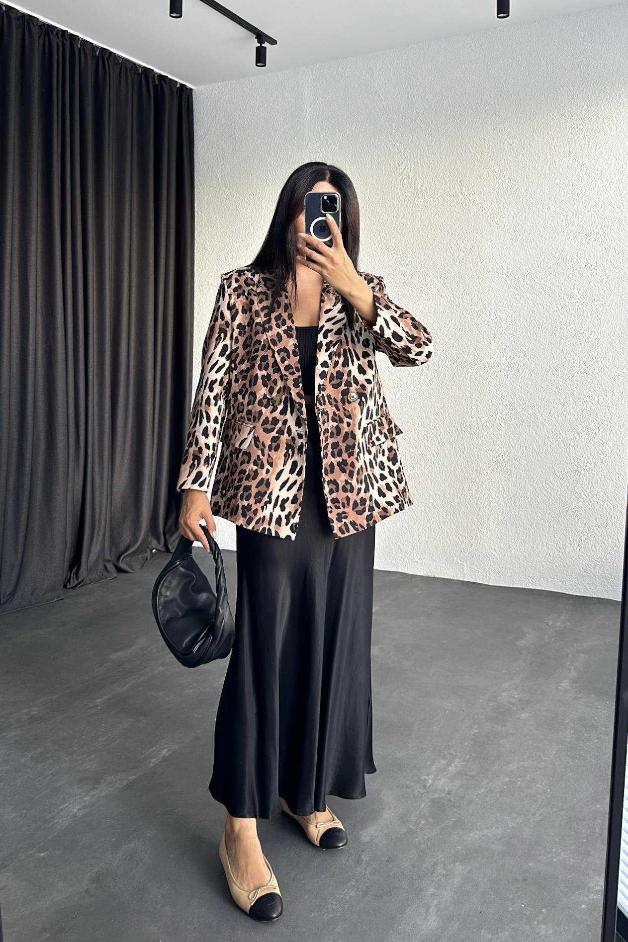 Astarlı Leopar Desen Blazer Ceket