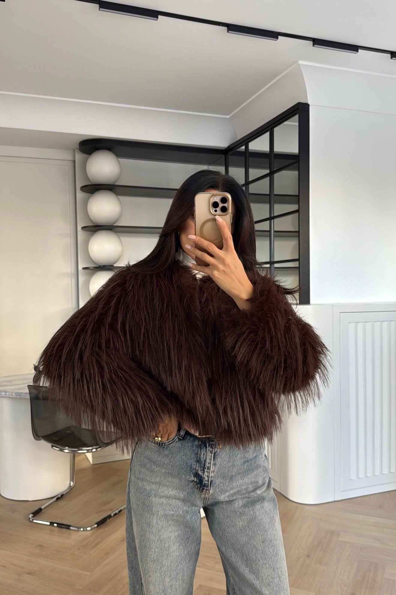 ASTARLI ÖNDEN KAPAMALI ACI KAHVE KÜRK 