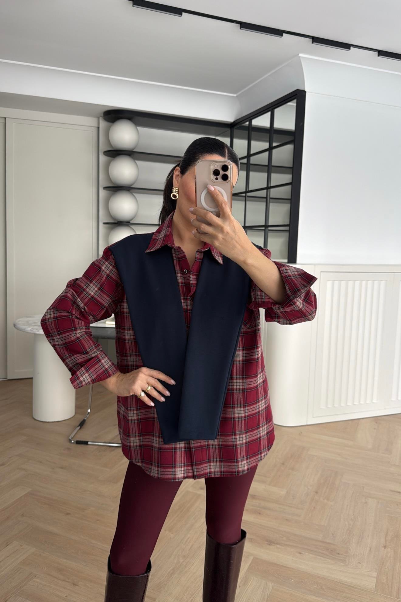 ATKI DETAYLI EKOSE GÖMLEK BORDO 