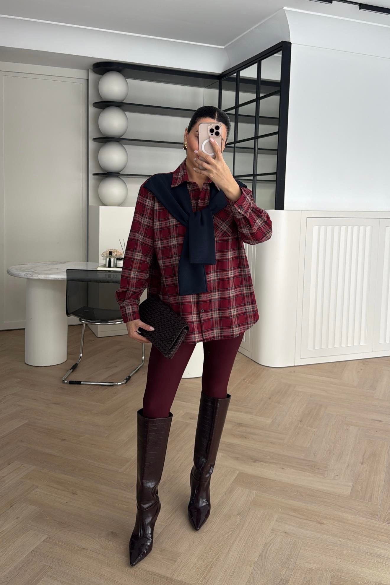 ATKI DETAYLI EKOSE GÖMLEK BORDO 