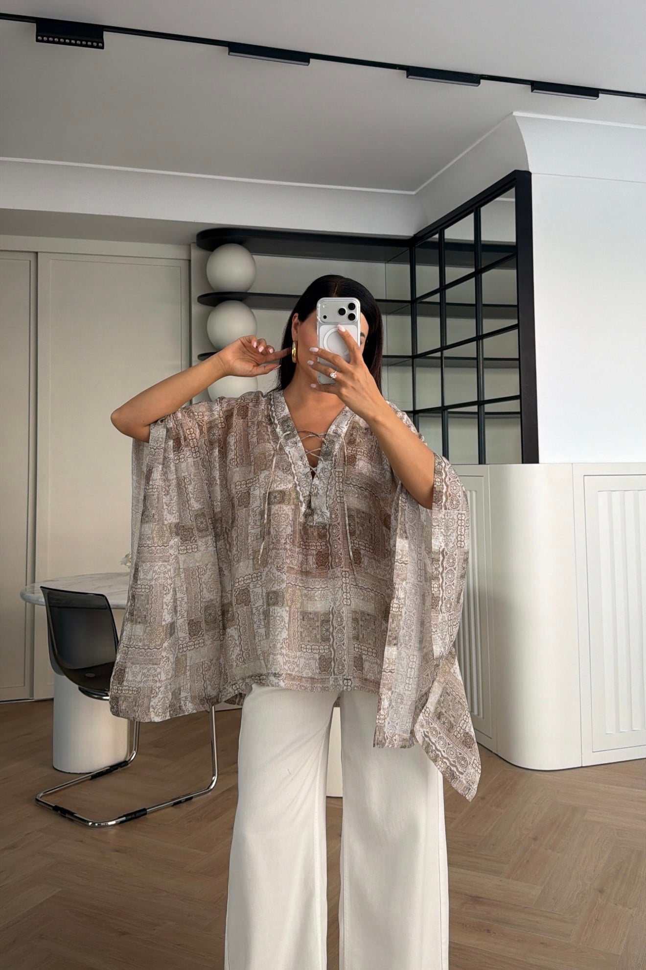 BAĞCIKLI ETNİK DESEN BLUZ RENKLİ 