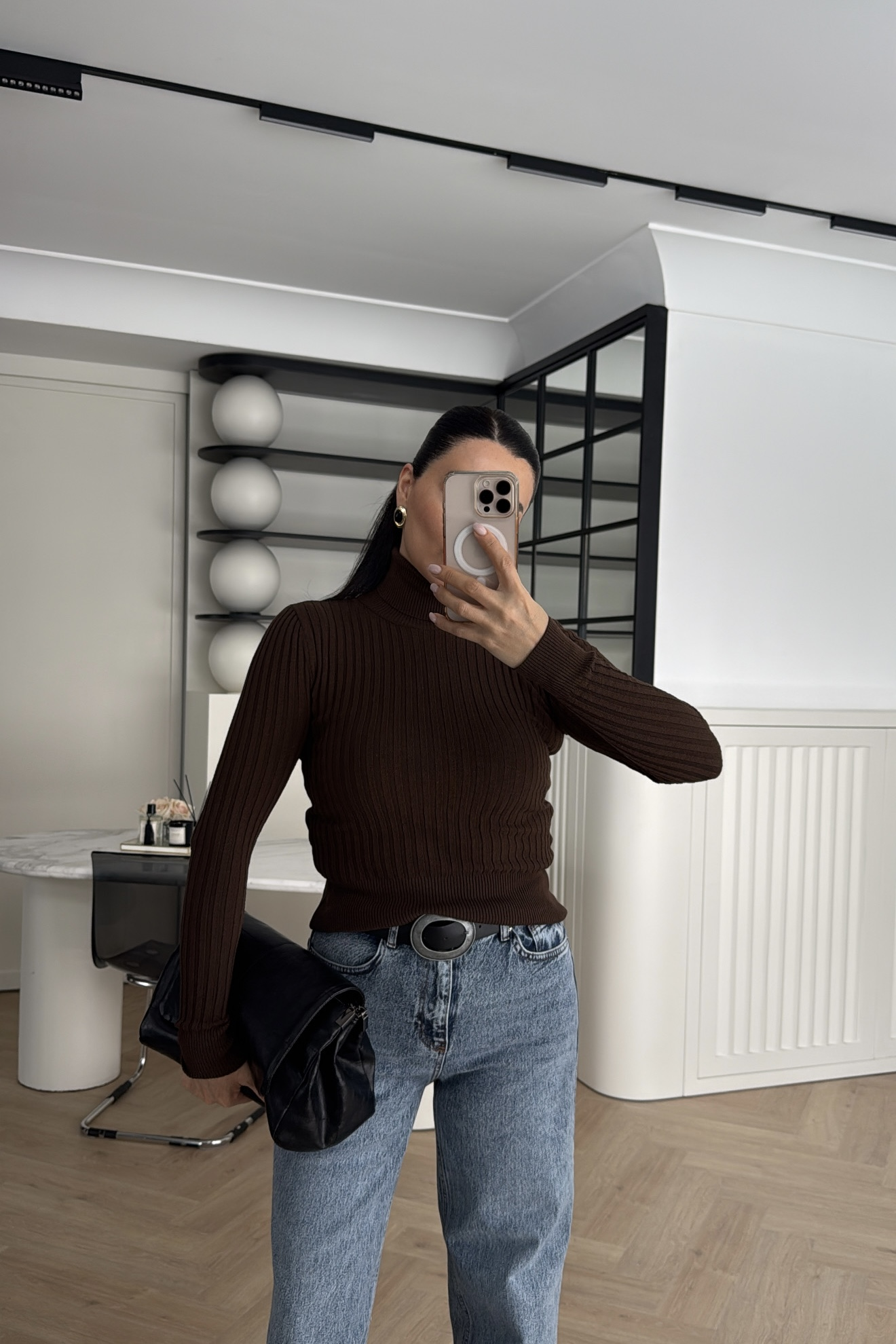 BALIKÇI YAKA TRİKO KAZAK KAHVE