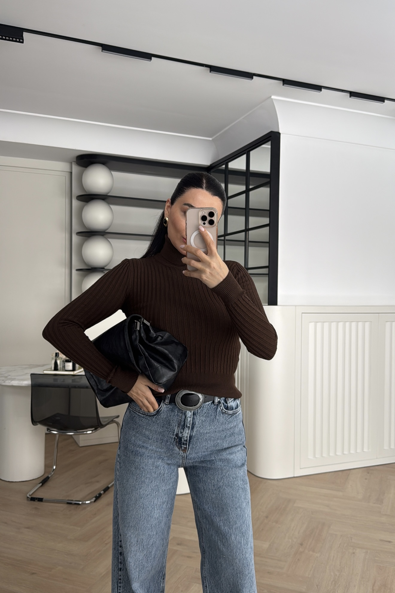 BALIKÇI YAKA TRİKO KAZAK KAHVE