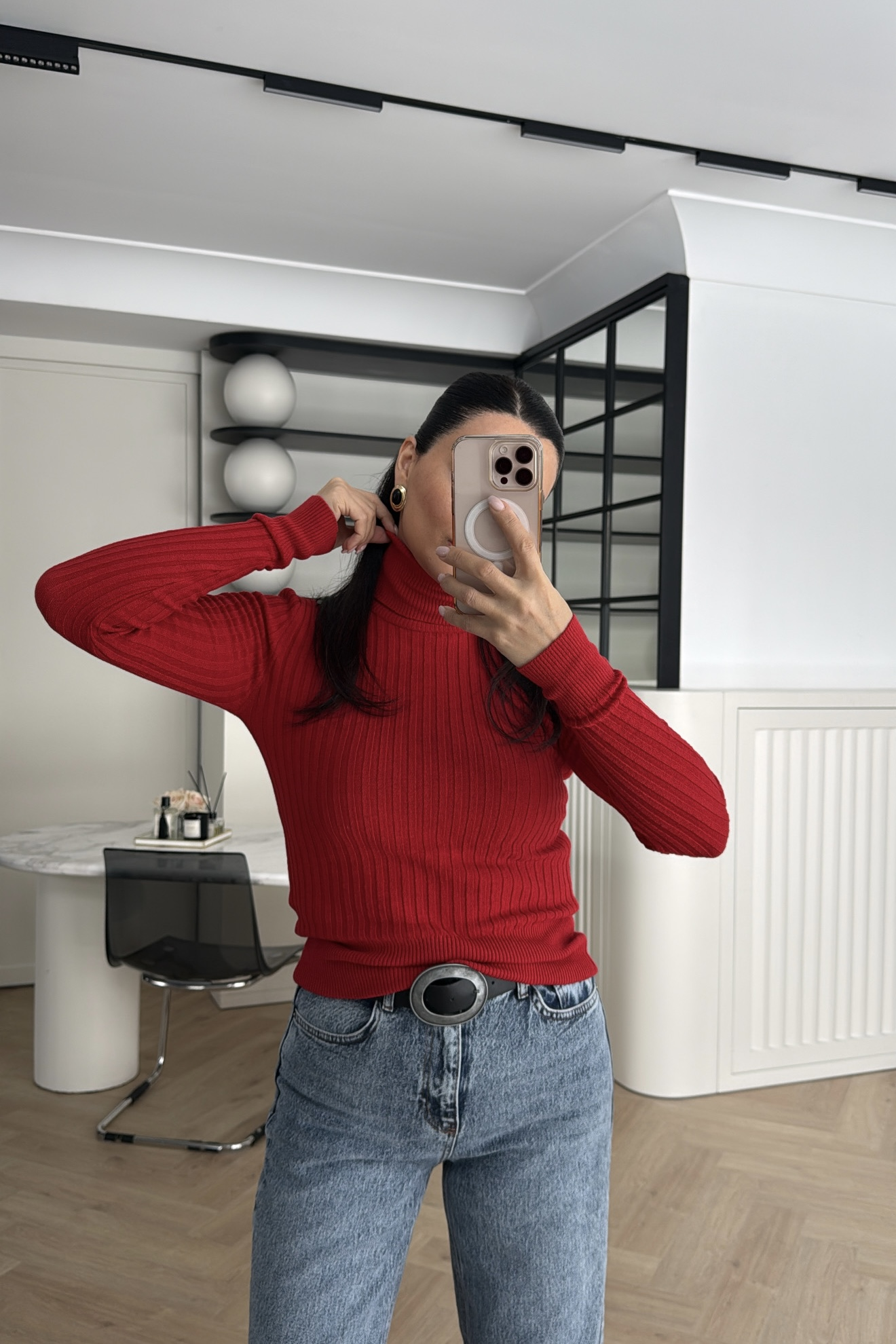 BALIKÇI YAKA TRİKO KAZAK KIRMIZI