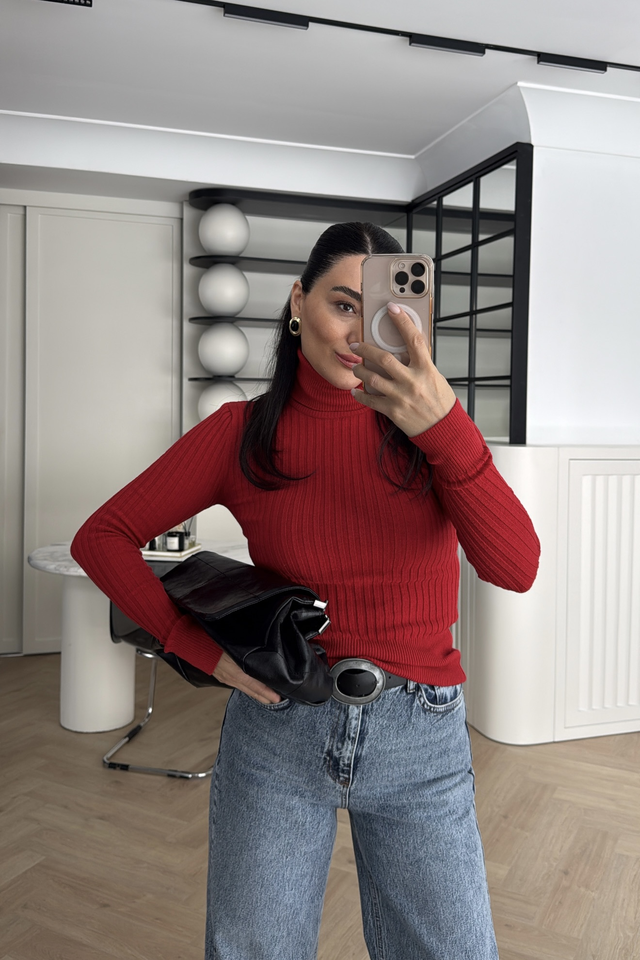 BALIKÇI YAKA TRİKO KAZAK KIRMIZI