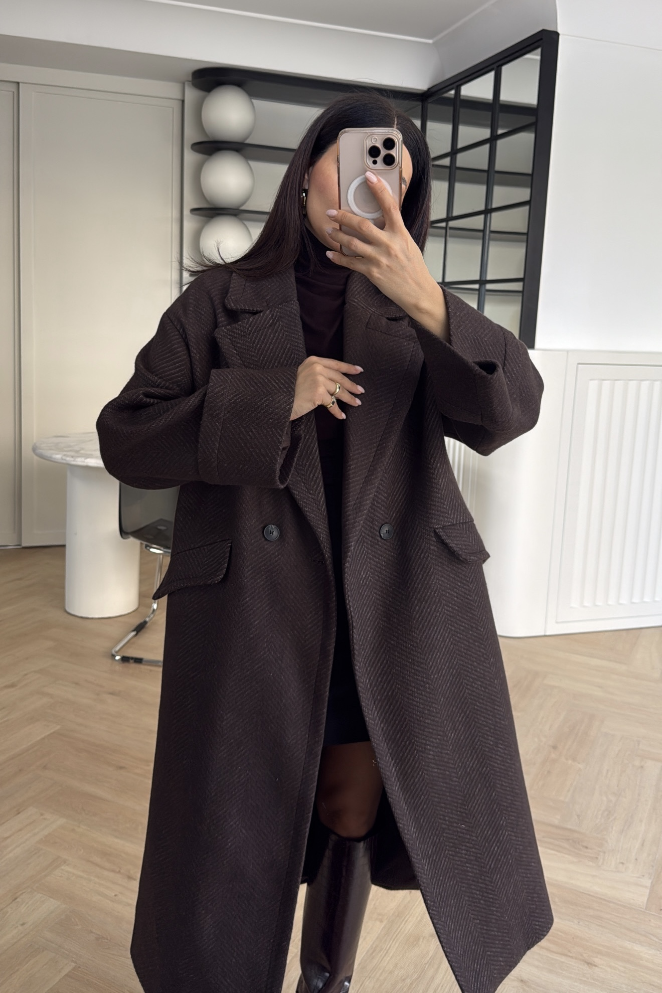 BALIKSIRTI KRUVAZE KABAN KAHVE