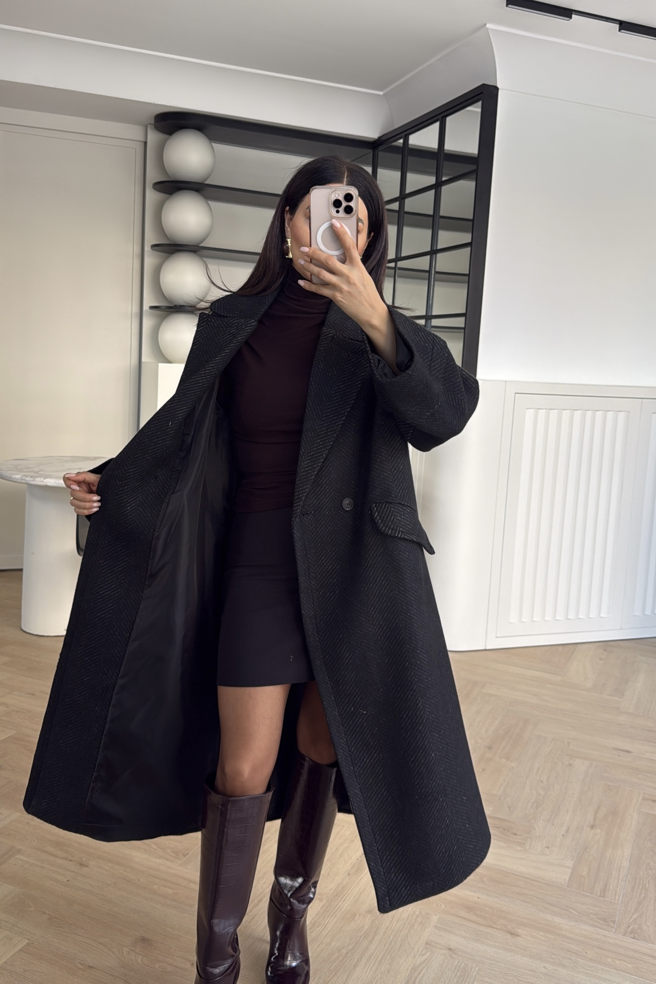 BALIKSIRTI KRUVAZE KABAN SİYAH