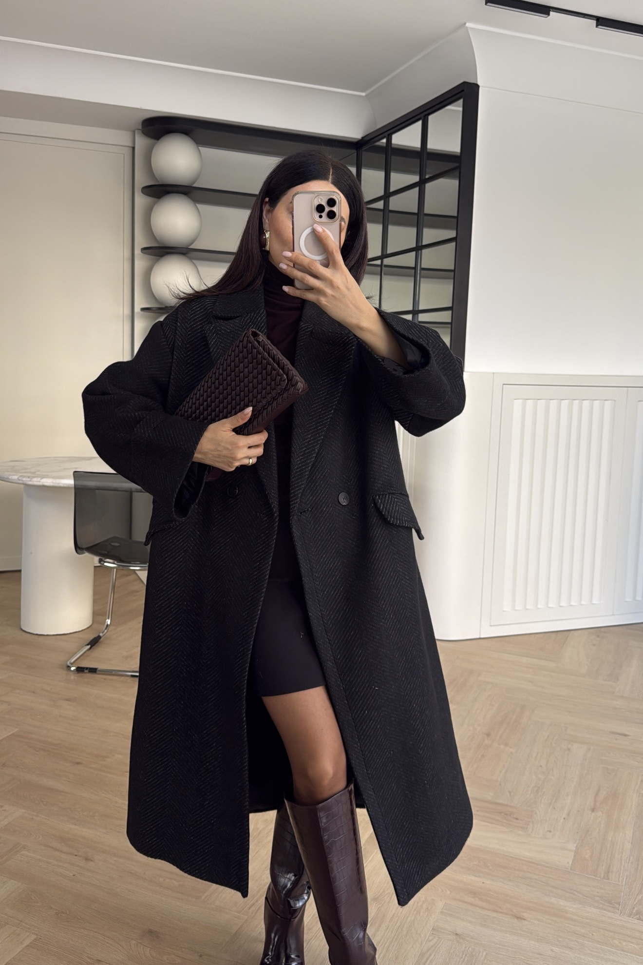 BALIKSIRTI KRUVAZE KABAN SİYAH