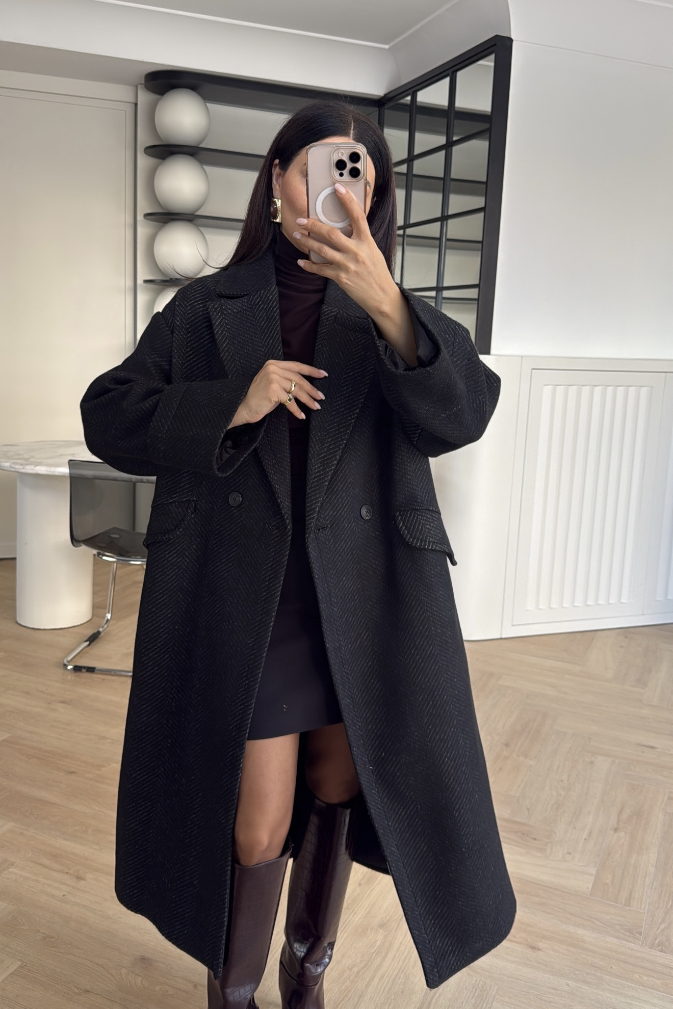 BALIKSIRTI KRUVAZE KABAN SİYAH