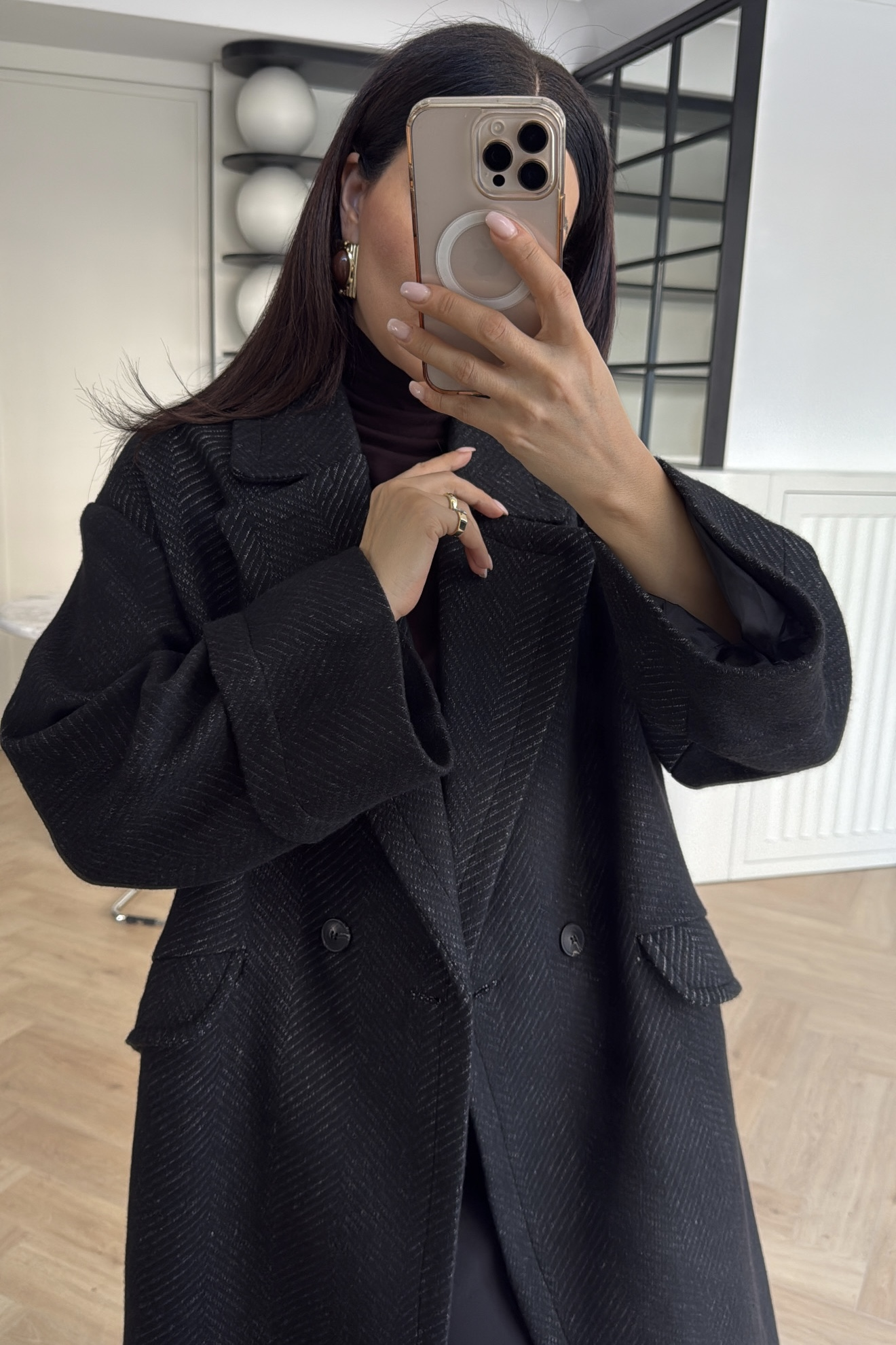 BALIKSIRTI KRUVAZE KABAN SİYAH